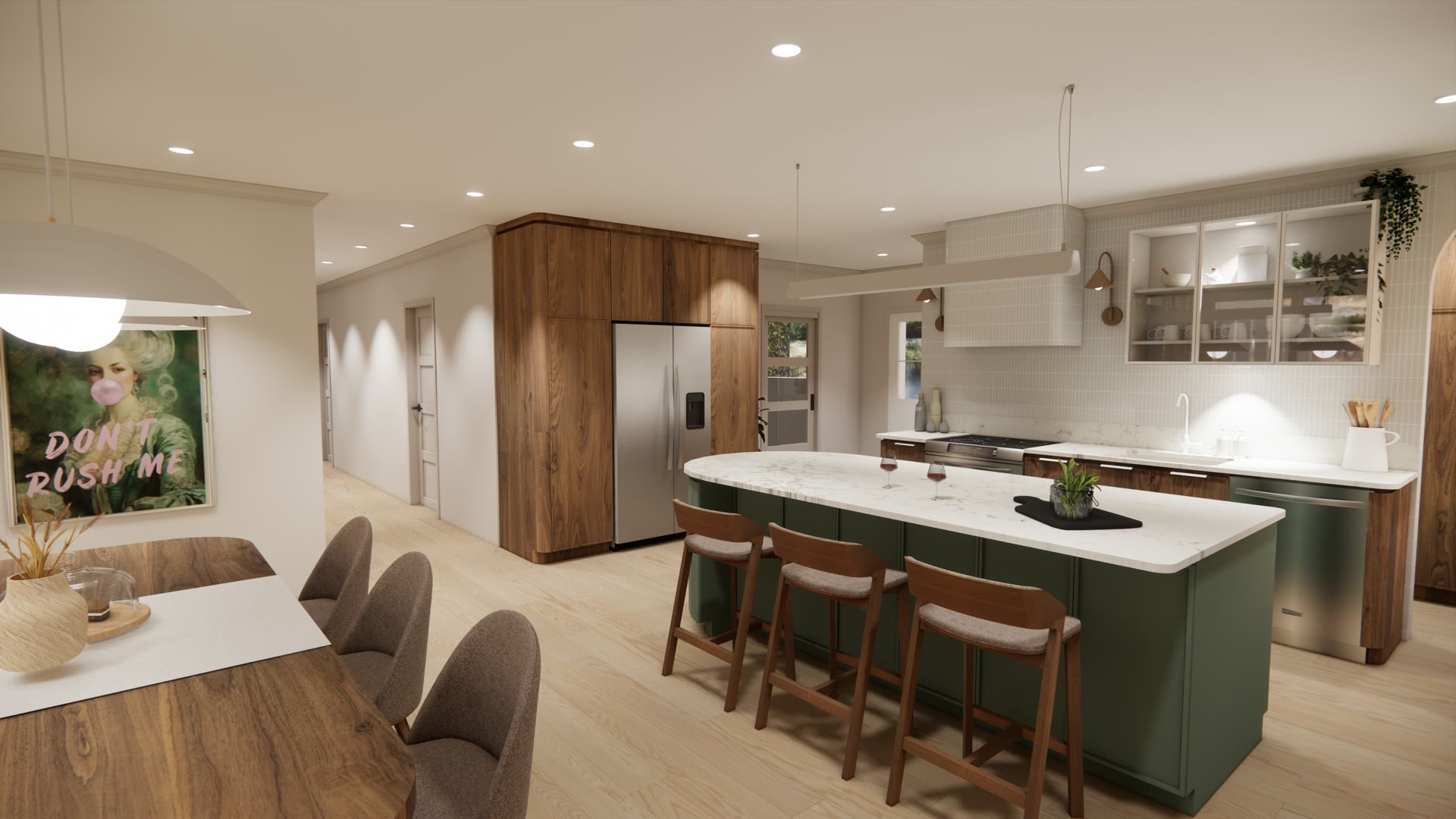 Cuisine rénovée à îlot vert de la Résidence Rosaire, à Sillery, Québec